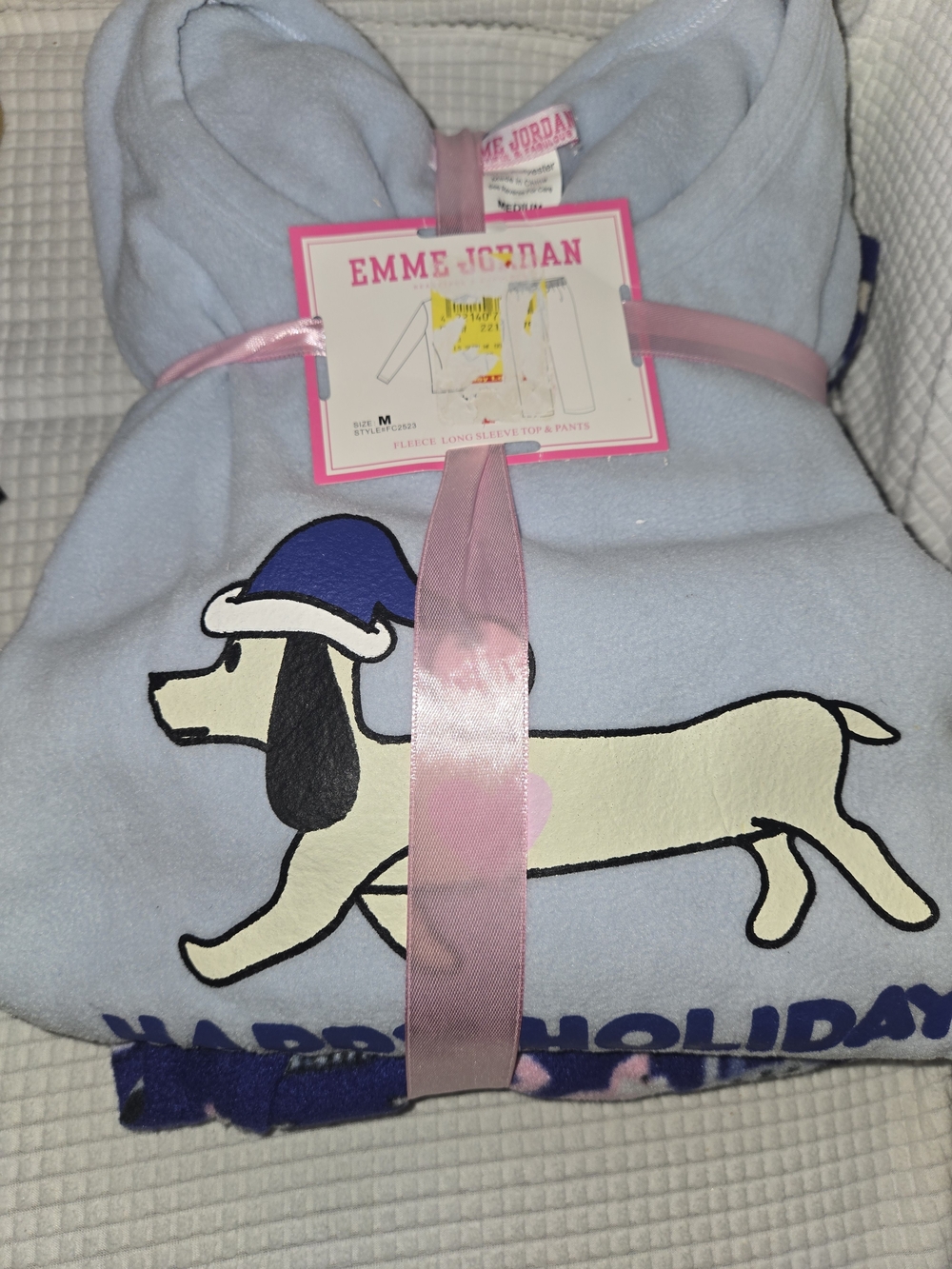 Emme Jordan Light Blue Holiday Pj Set with Dachshund Graphic